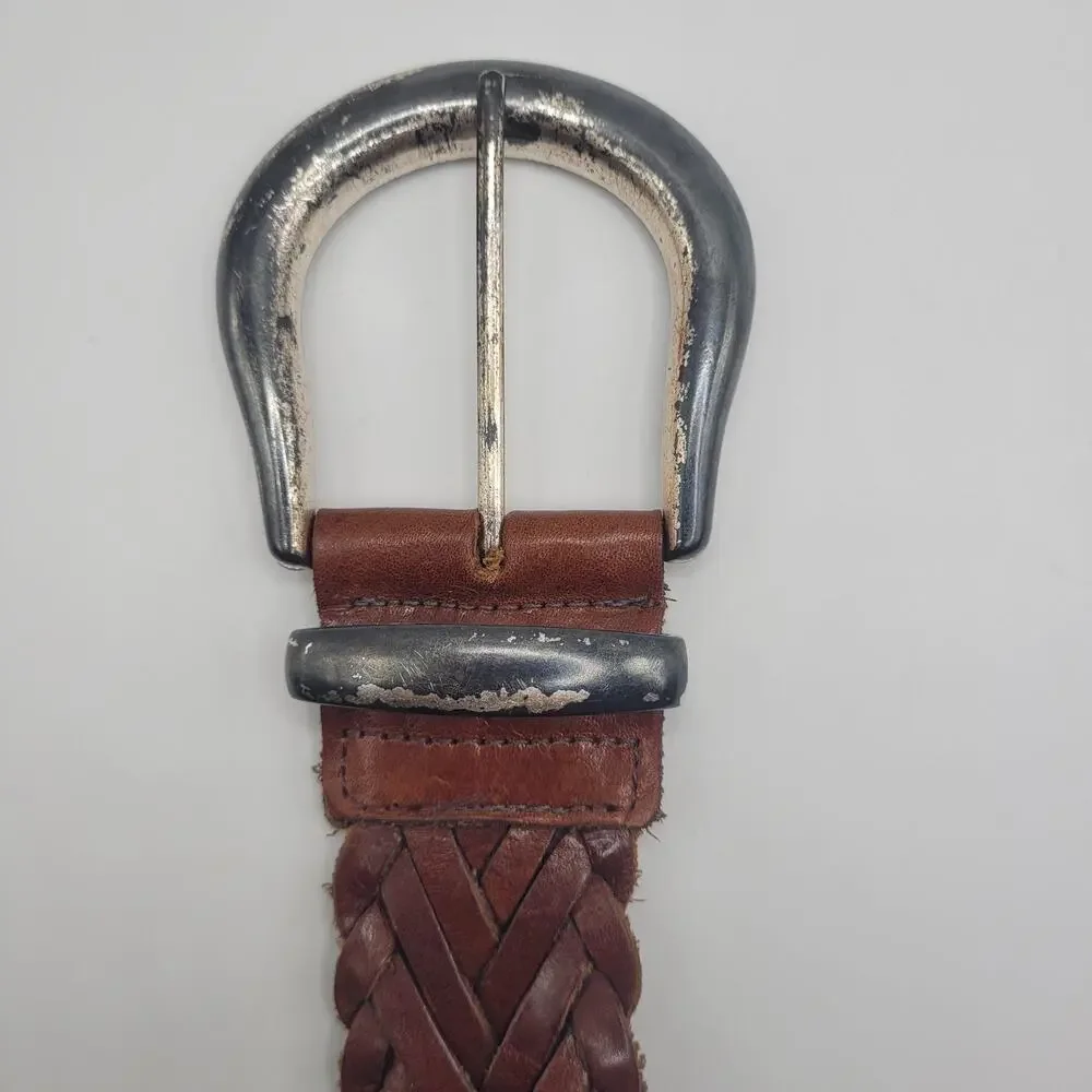 Vintage Express Belt Large Brown Braided Woven Leather Wide Waist Western Boho